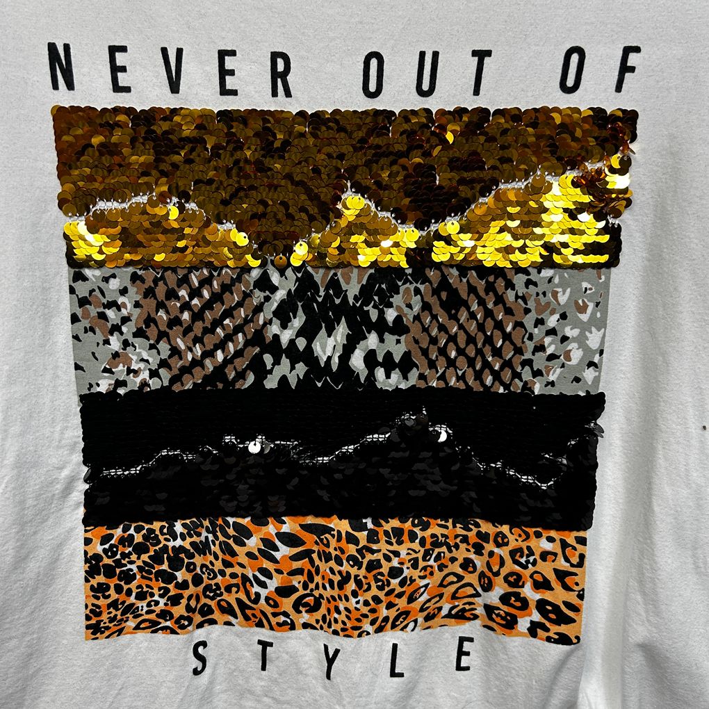 Autograph White Cotton Sequin Graphic T-Shirt - Size 24/XXL