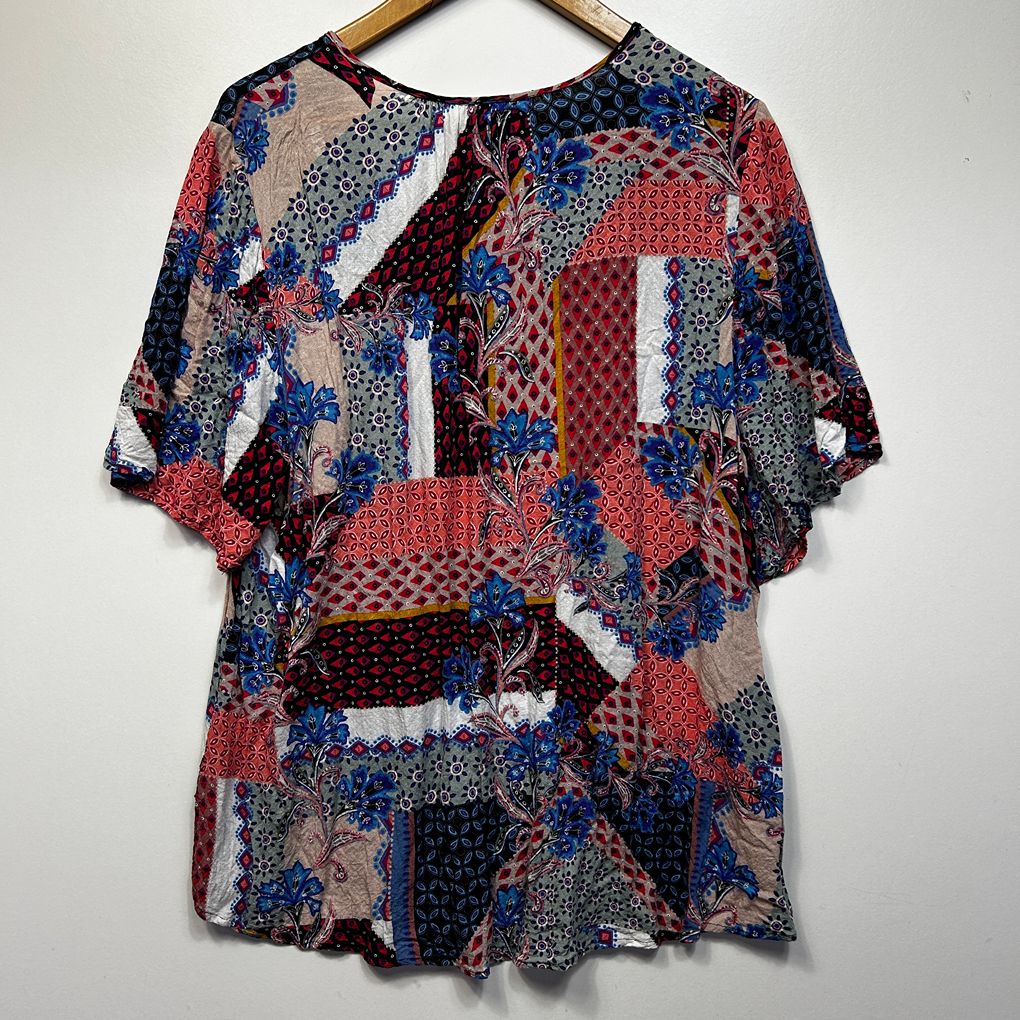 Beme Multicoloured Patchwork Top - Size 18