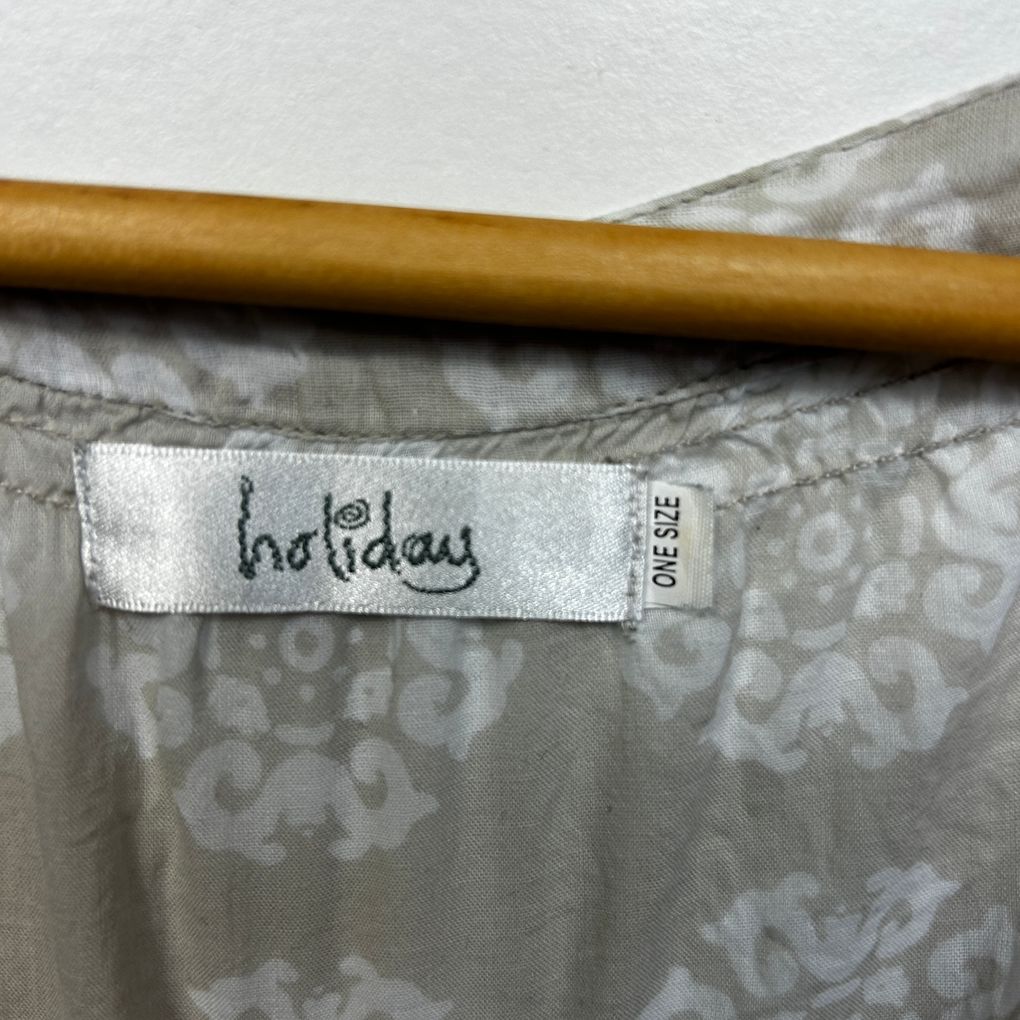 Holiday Beige Print Cotton Tunic Top - Size 16/18
