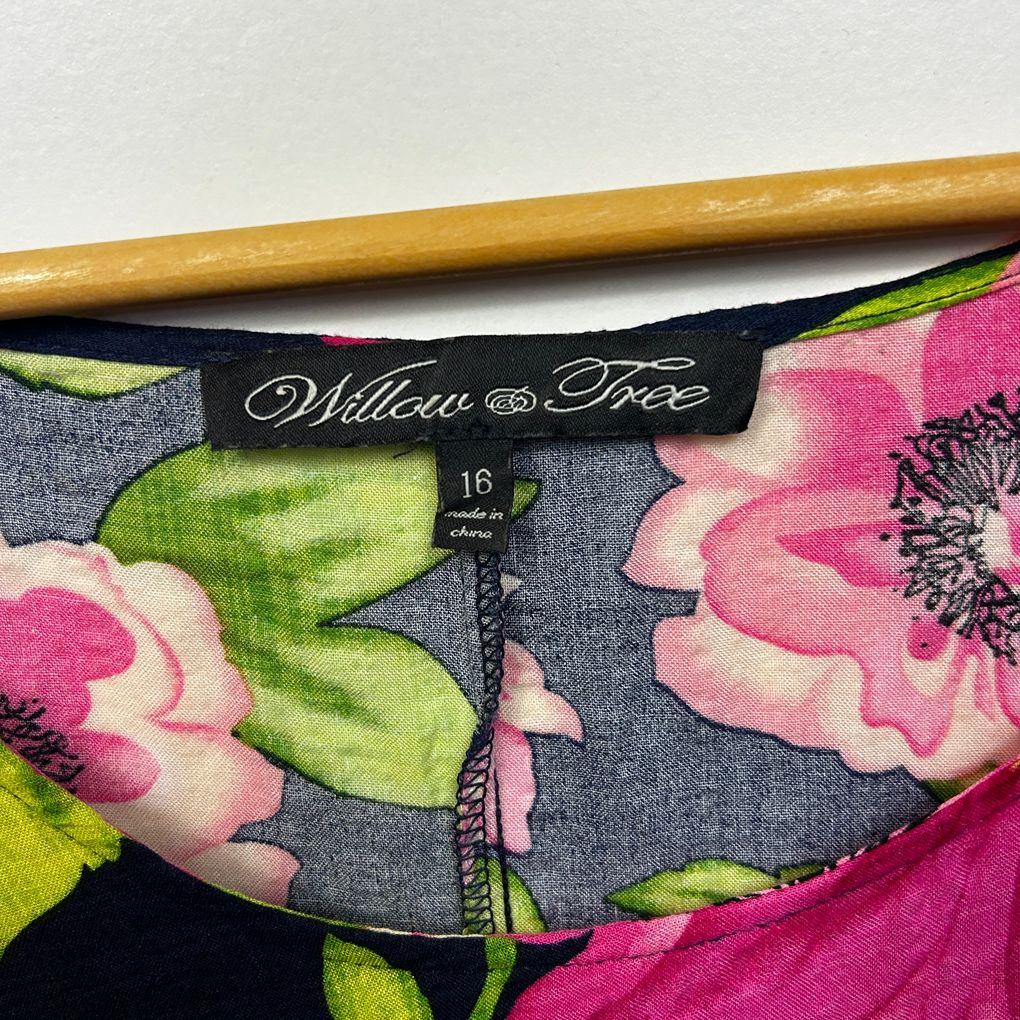 Willow Tree Pink Floral Linen Dress - Size 16