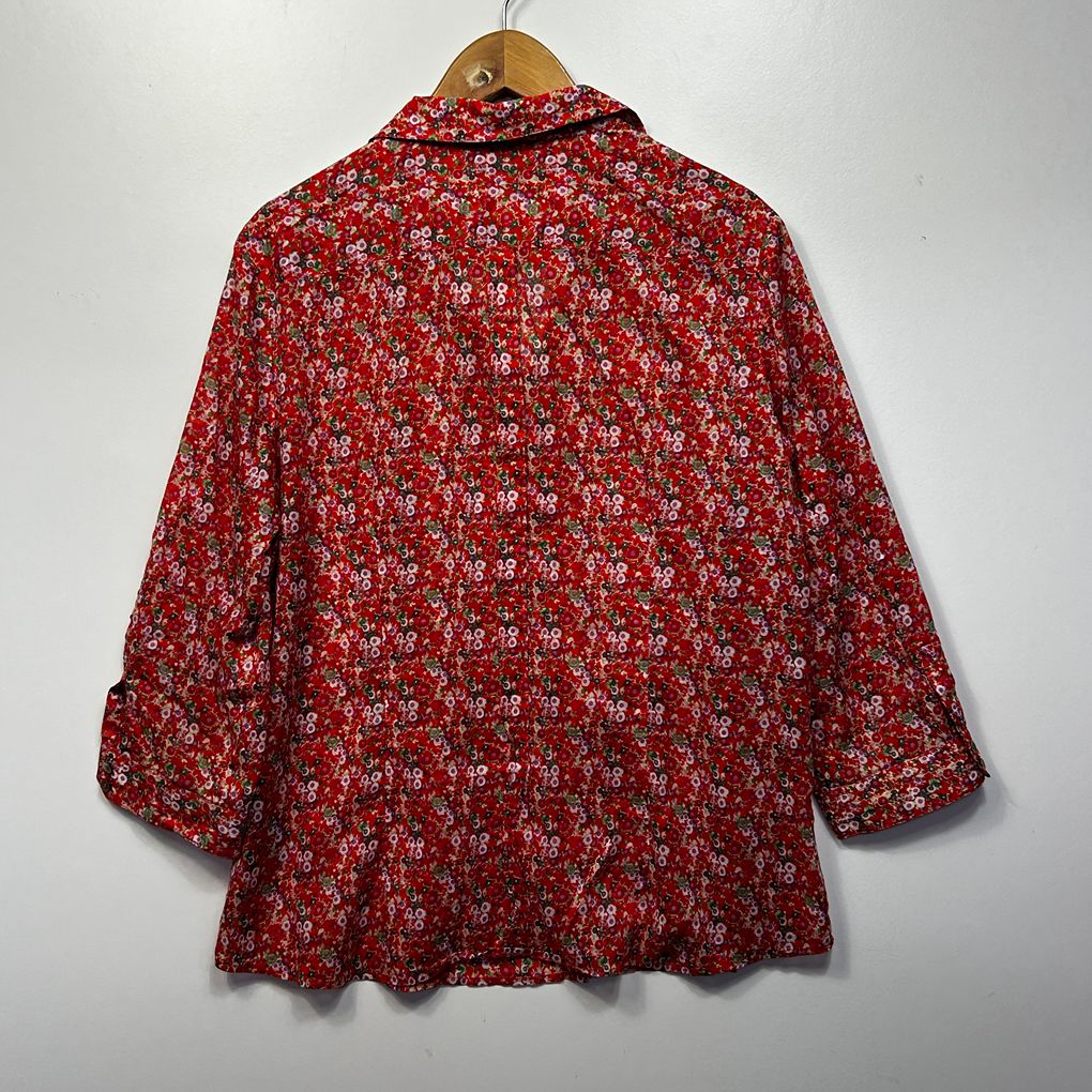 David Lawrence Red Floral Cotton Shirt - Size 18