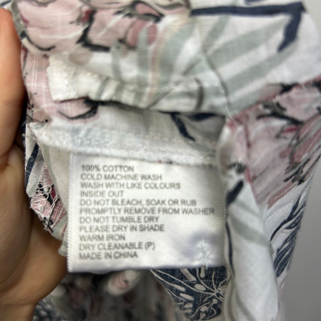 Black Pepper White Floral Button Up Cotton Shirt - Size 16