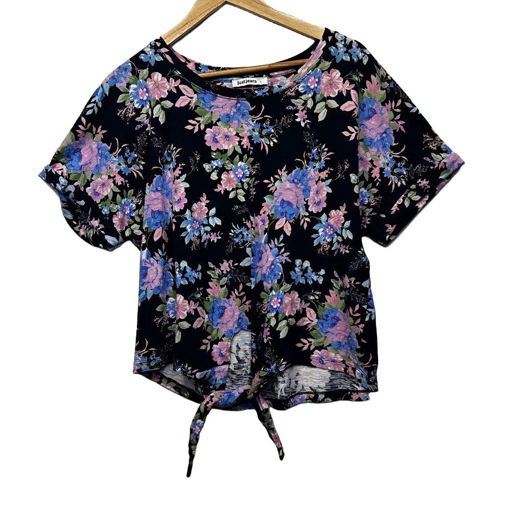 Just Jeans Black Floral Cotton Top - Size L
