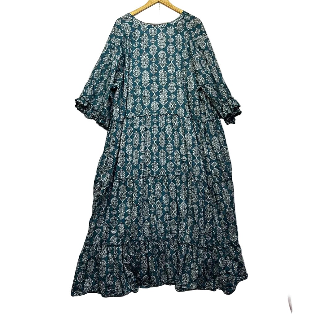 Curvaceous Teal Plus Size Cotton Boho Maxi Dress - Size XL/22