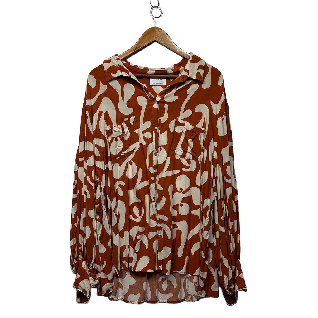 Iris Maxi Rust Print Shirt - Size 16