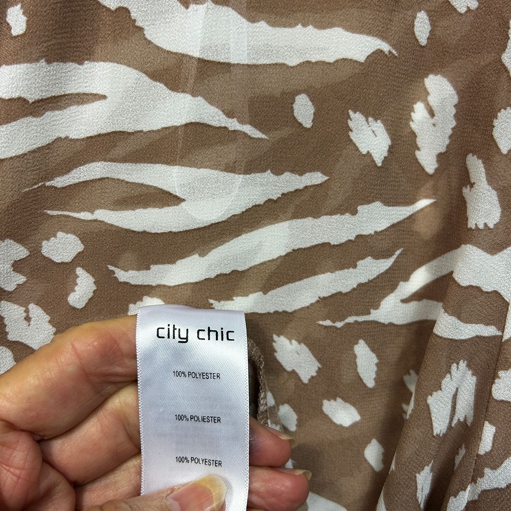 City Chic Tan Animal Print Long Sleeve Top - Size 22