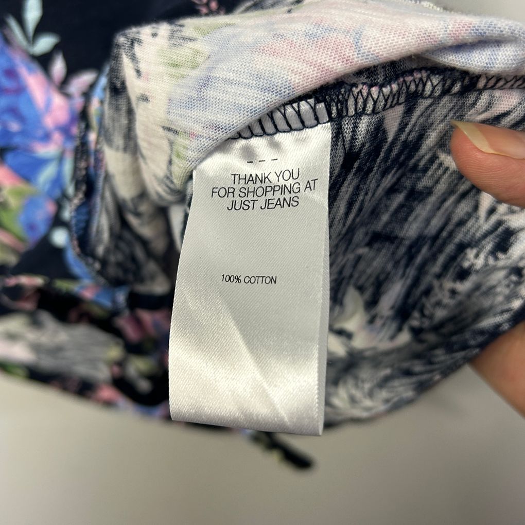 Just Jeans Black Floral Cotton Top - Size L