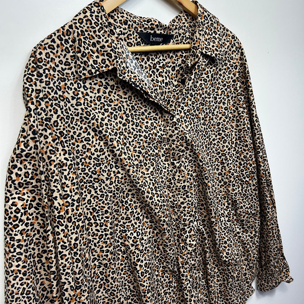 Beme Leopard Print Plus Size Cotton Shirt - Size 22