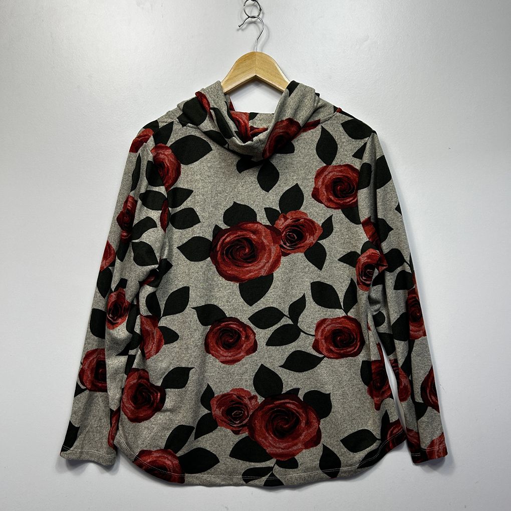 Millers Grey Floral Cowl Neck Long Sleeve Top - Size 16