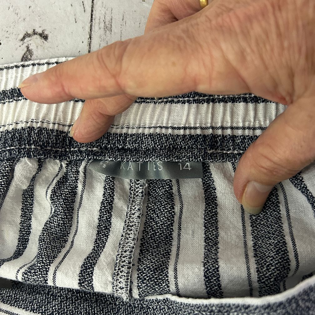 Katies Navy Striped Linen Pants - Size 14