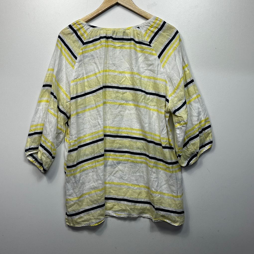 Suzanne Grae Yellow Striped Plus Size Linen Top - Size 18