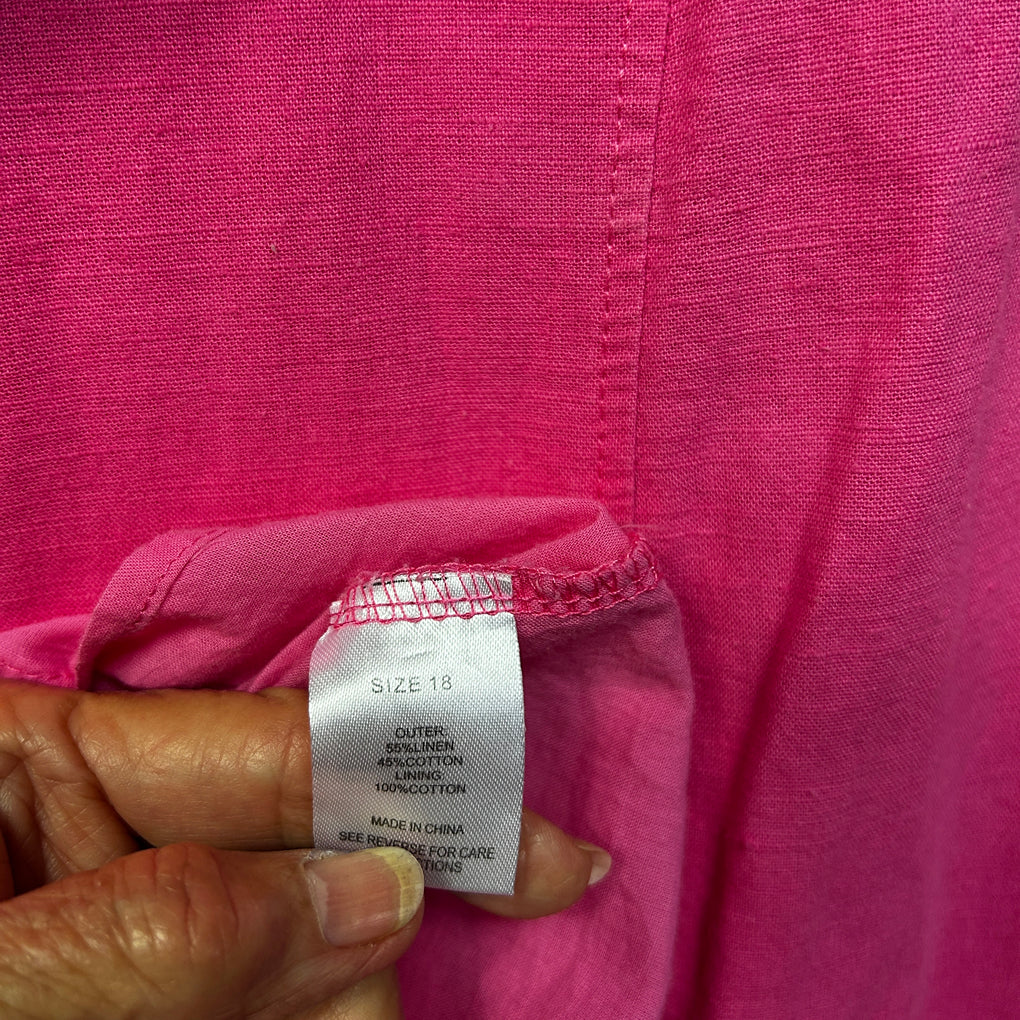W.Lane Pink Cowl Neck Sleeveless Linen Dress - Size 18