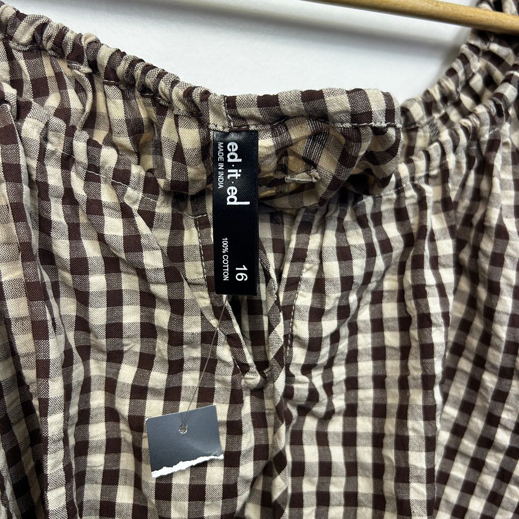 Ed-it-ed Chocolate Gingham Cotton Top - Size 16