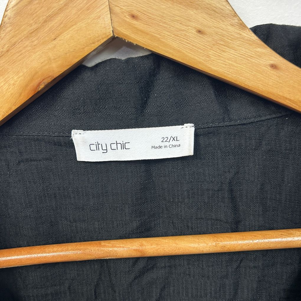 City Chic Black Tie Draped Front Top - Size 22/XL