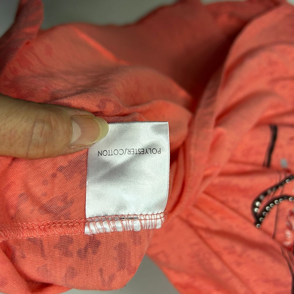 Coral Cotton Love Graphic Beaded Top - Size 16/18?