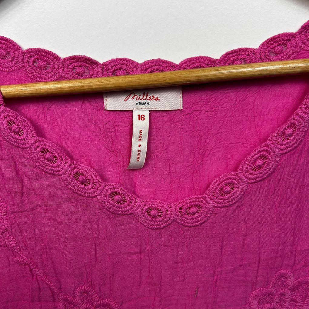 Millers Pink Embroidered Cotton Top - Size 16