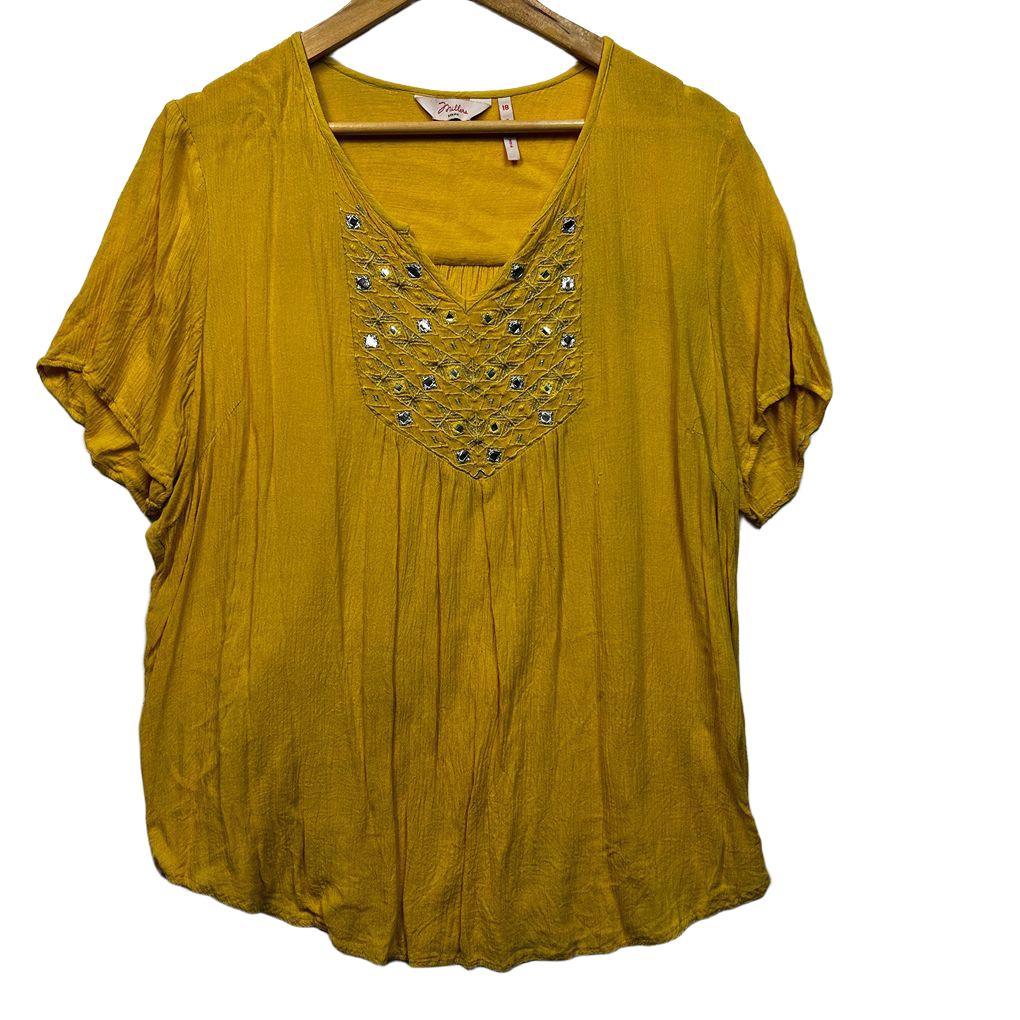 Millers Yellow Beaded Top - Size 18