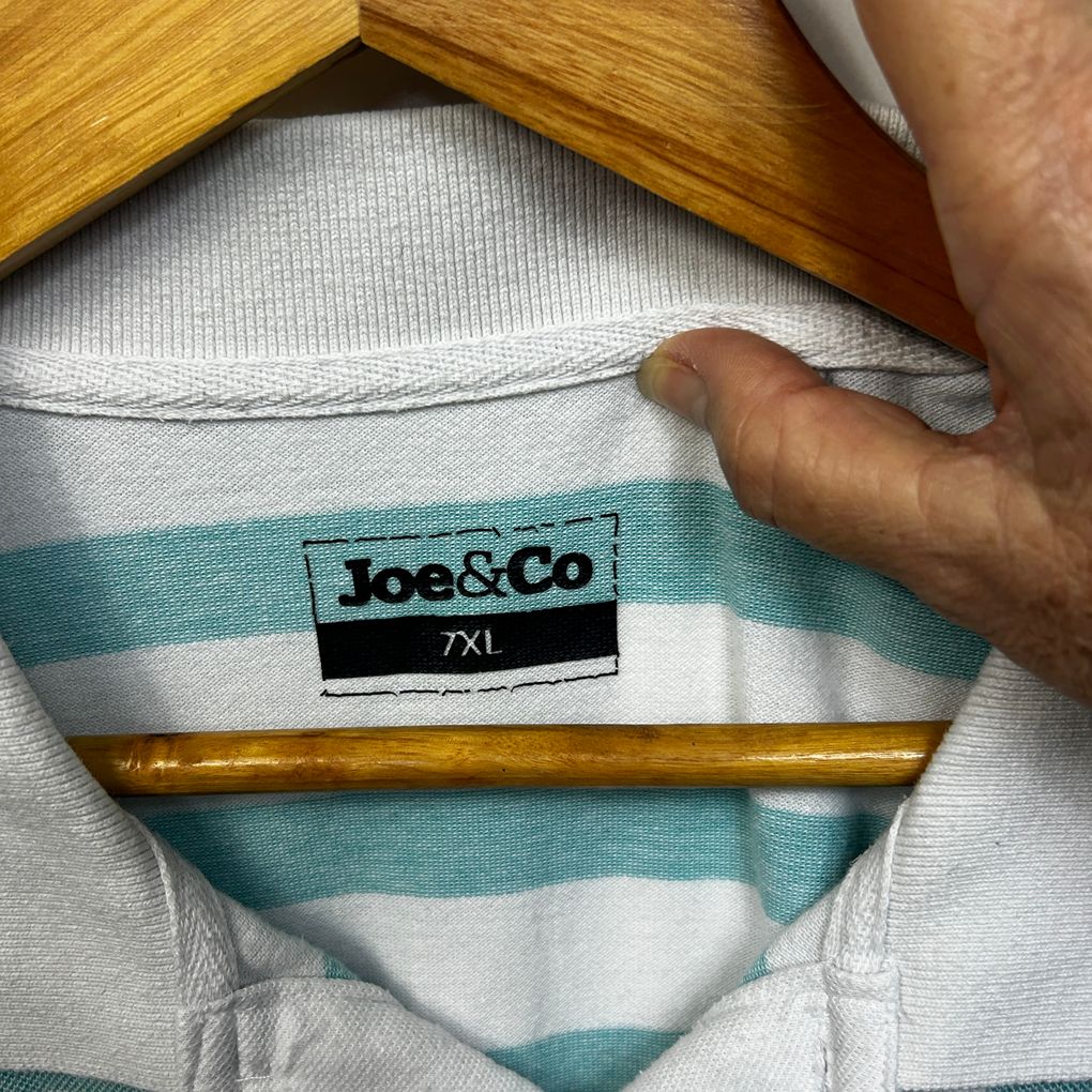 Joe & Co Teal White Striped Cotton Polo - Size 7XL