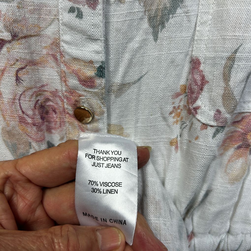 Just Jeans White Floral Linen Dress - Size 12