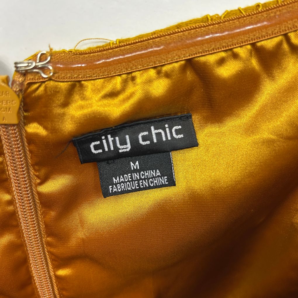 City Chic Mustard Plus Size Cotton Lace Dress - Size M/18