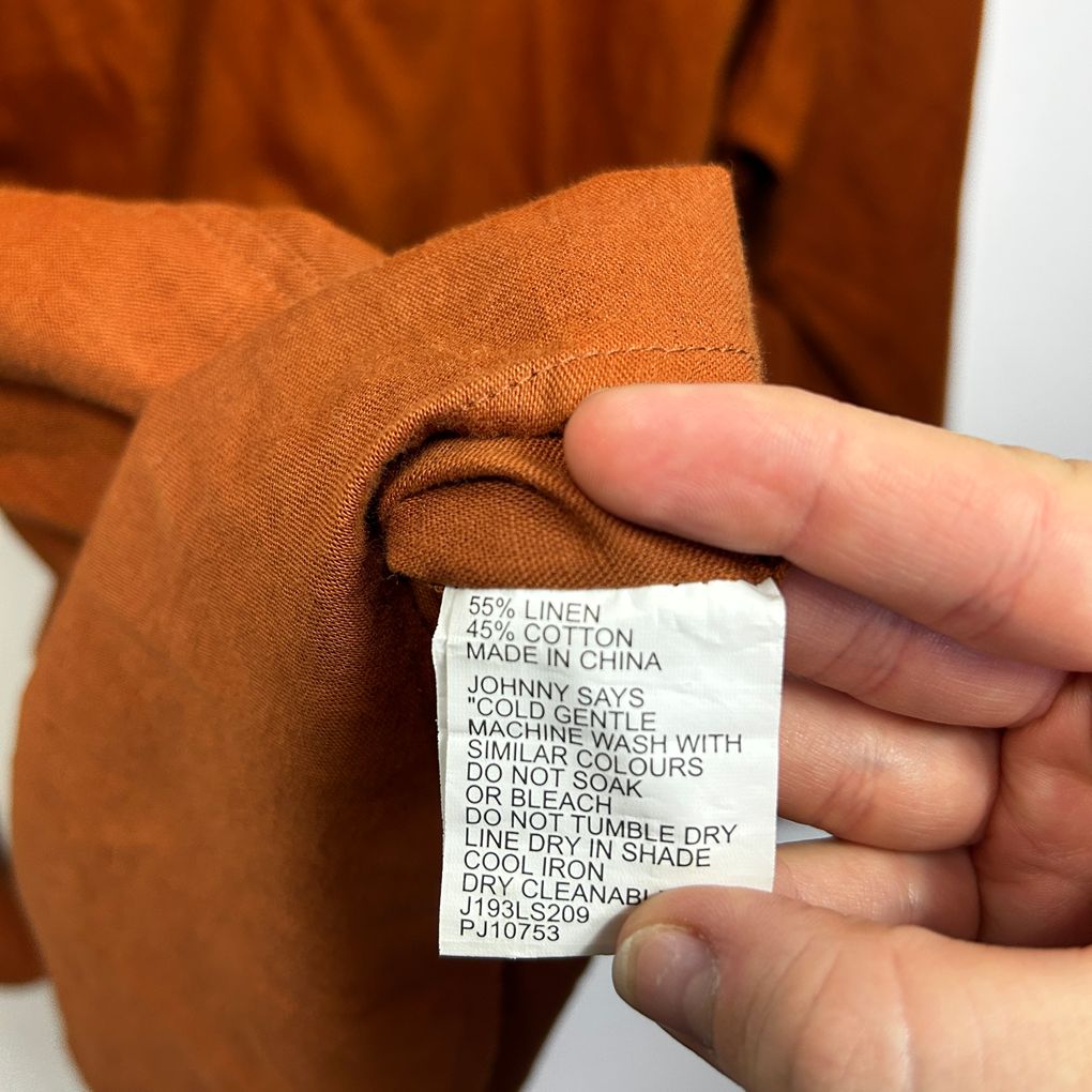 Johnny Bigg Rust Long Sleeve Linen Mens Shirt - Size 4xl/5XL?