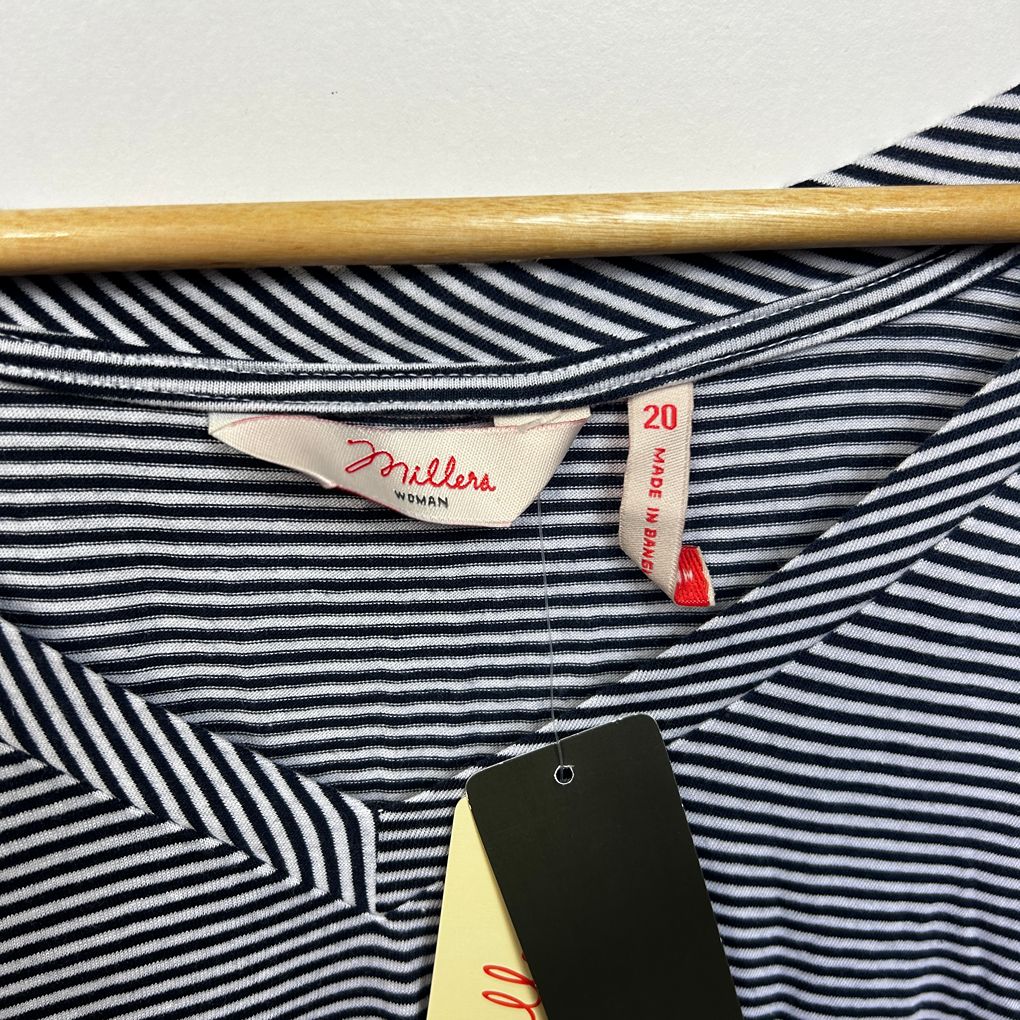 Millers Navy Plus Size Striped Cotton Top - Size 20