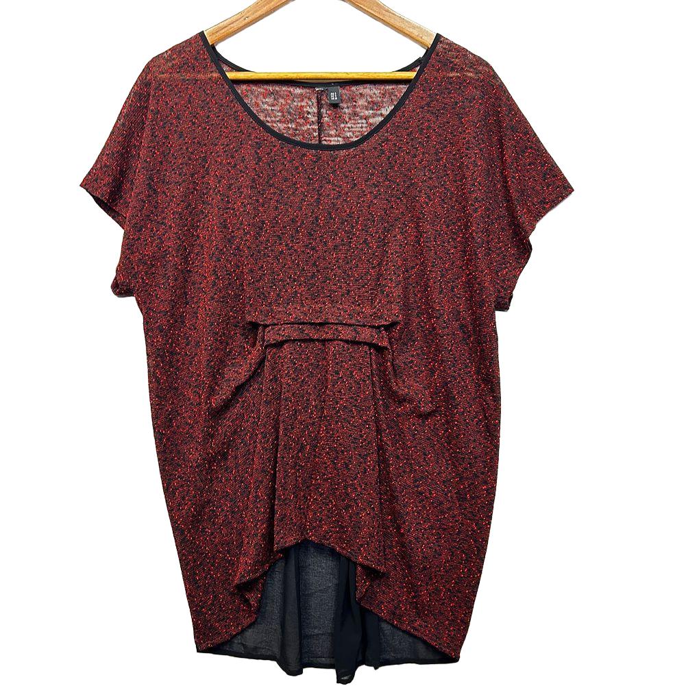 Taking Shape Red Knit Sheer Tunic Top - Size 16/S