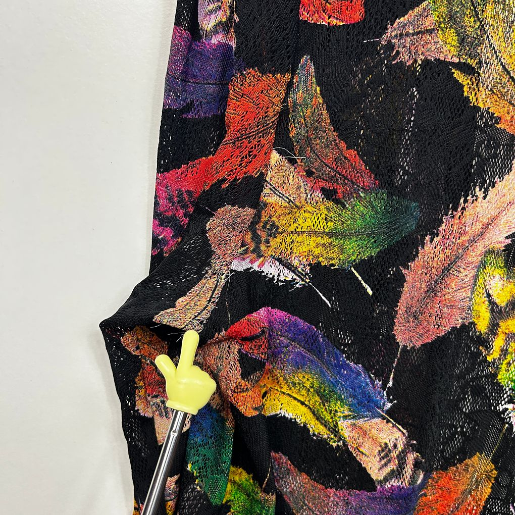Black Feather Print Plus Size Cotton Silk Kimono - Size XXL