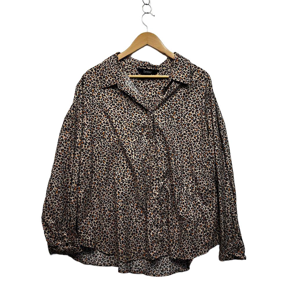 Beme Leopard Print Plus Size Cotton Shirt - Size 22