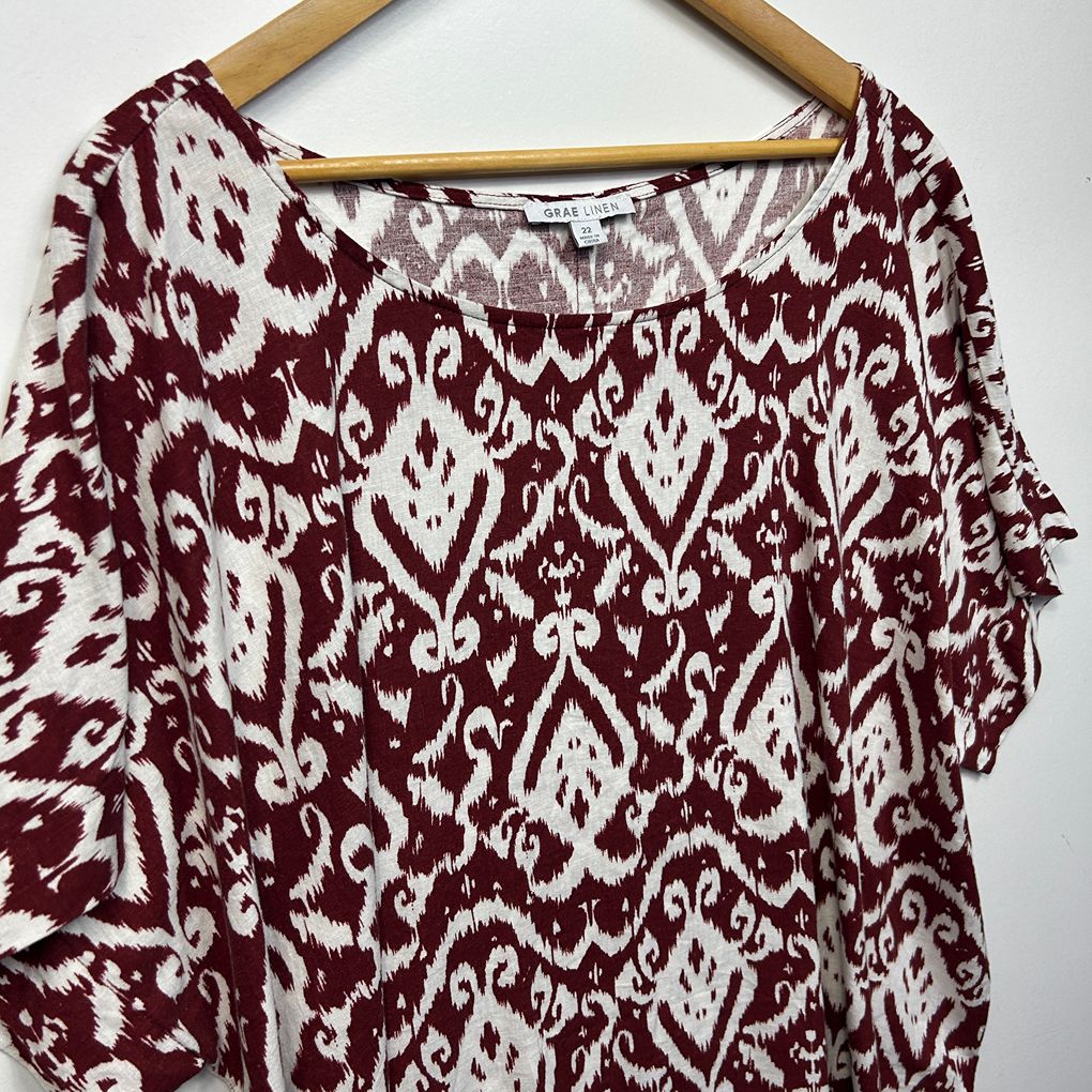 Suzanne Grae Burgundy Plus Size Linen Top - Size 22