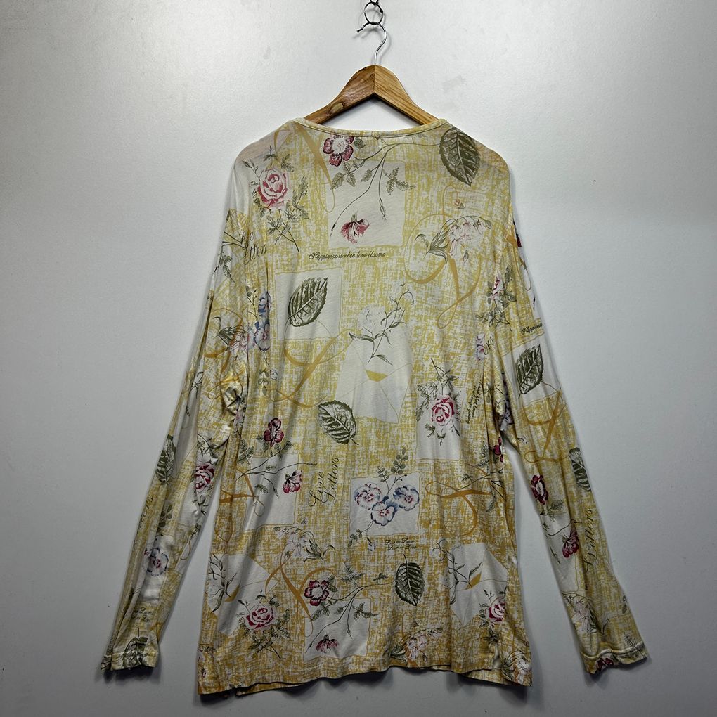 Damart Cream Floral Cotton Top - Size 16