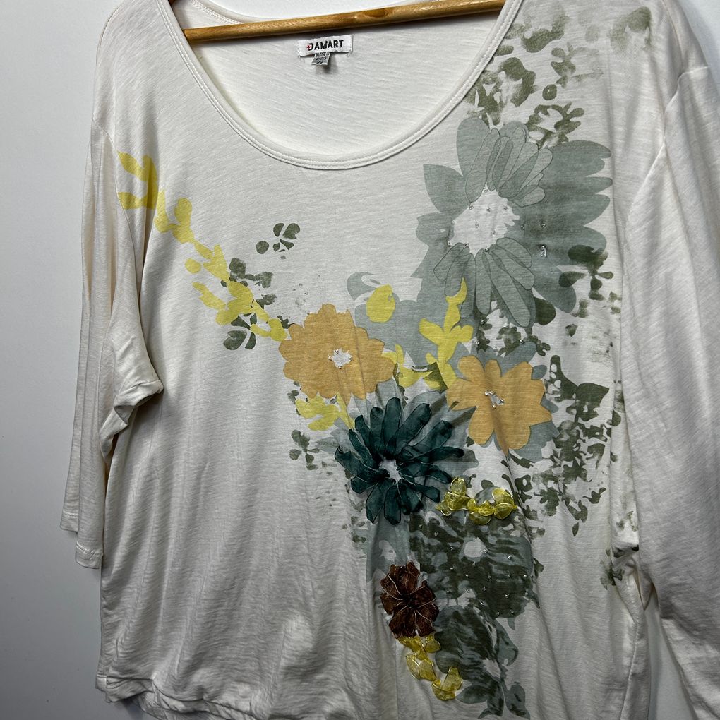 Damart White Plus Size Embellished Cotton Top - Size 22