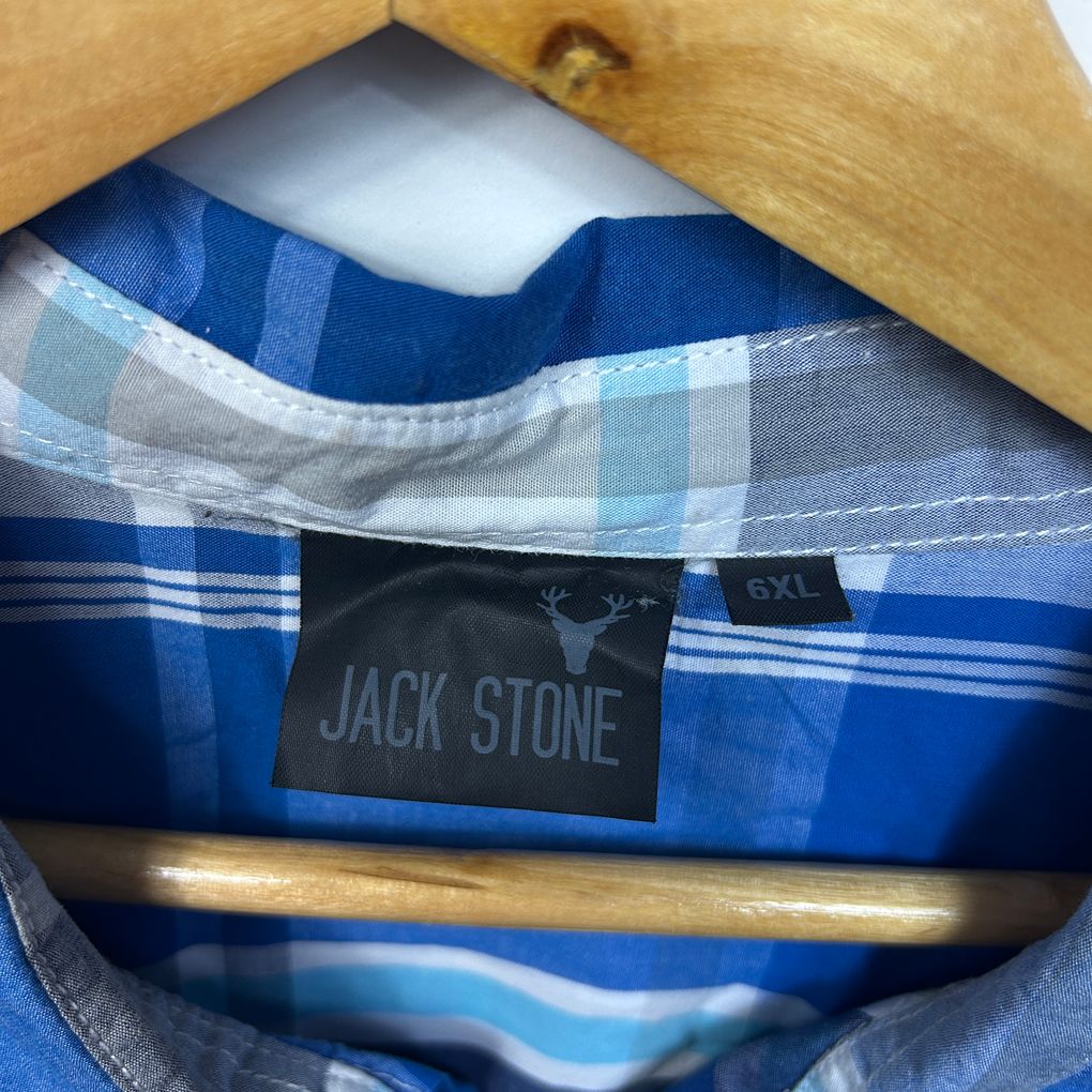 Jack Stone Blue Check Cotton Mens Shirt - Size 6XL