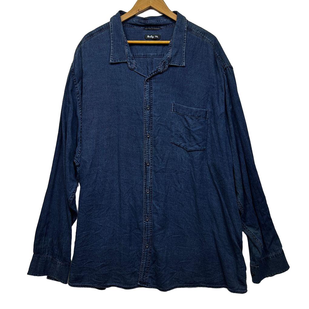 Mr Big Navy Denim Cotton Shirt - Size 7XL