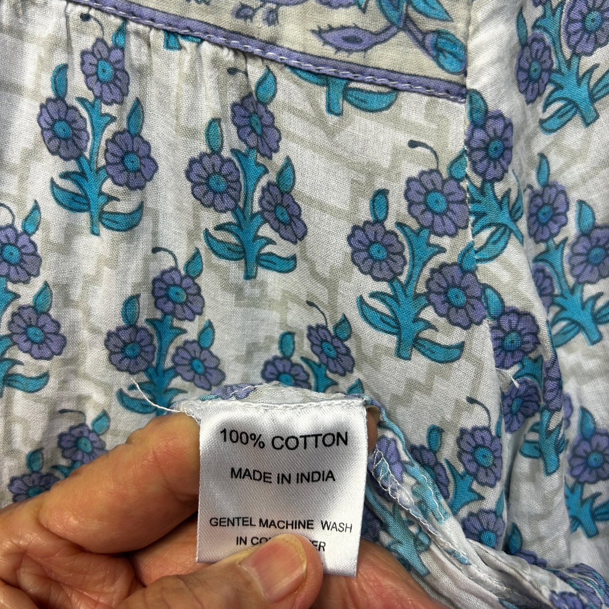 Dwij Blue Floral Cotton Top - Size 16 (Check description)