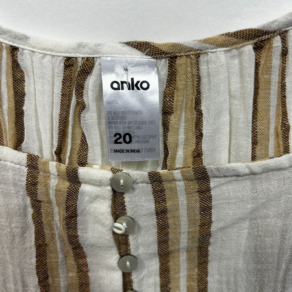 Anko Cream Striped Linen Top - Size 20