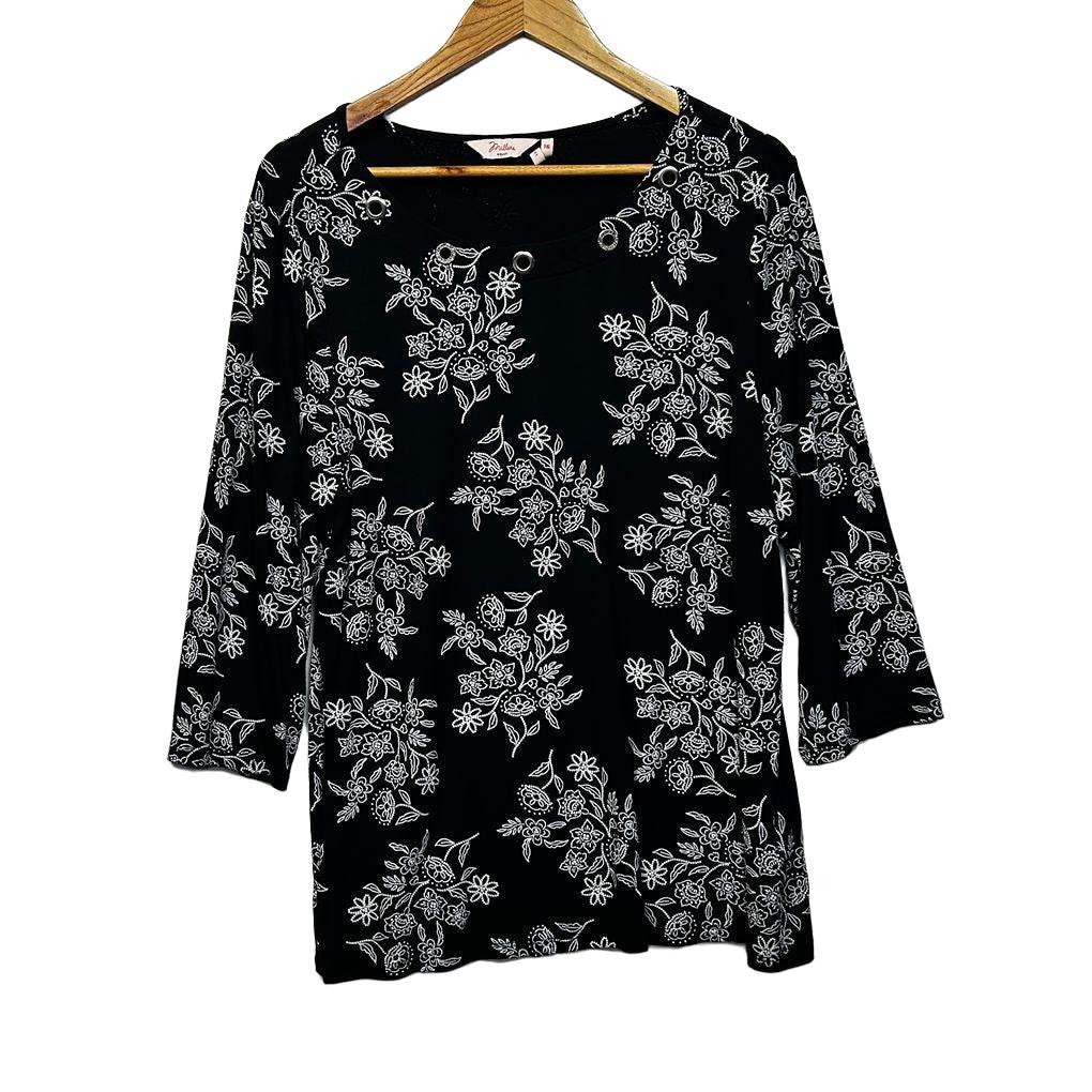 Millers Black Floral Top - Size 16