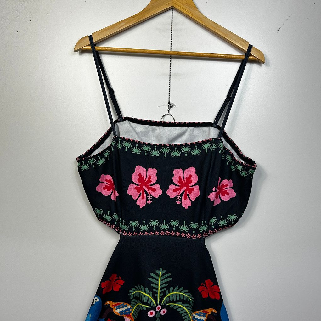 Shein Black Tropical Print Cut-Out Dress - Size 3XL