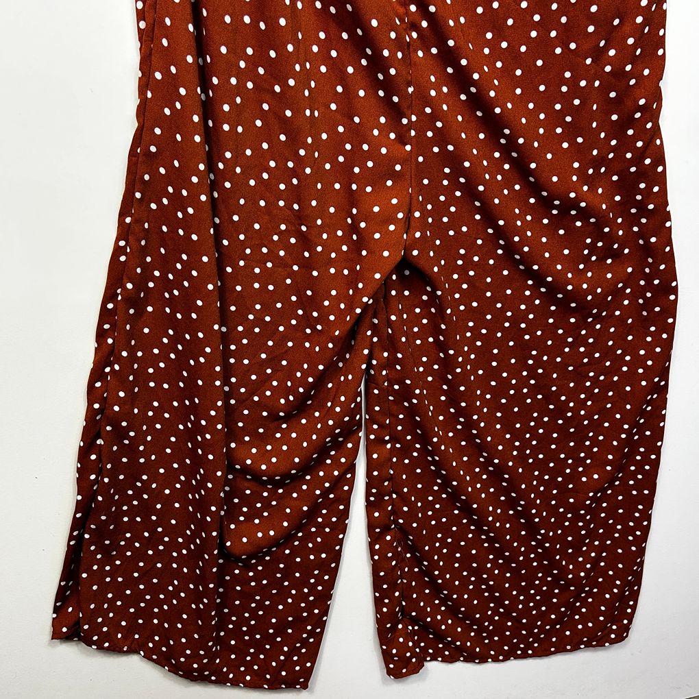 Table Eight Rust Polka Dot One Shoulder Jumpsuit - Size 16
