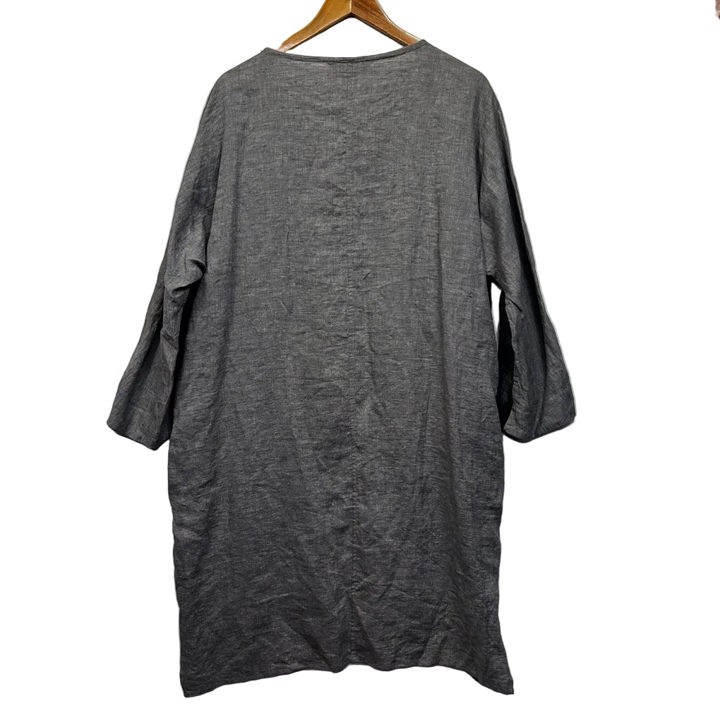 Evas Sunday Grey Check Linen Dress - Size M