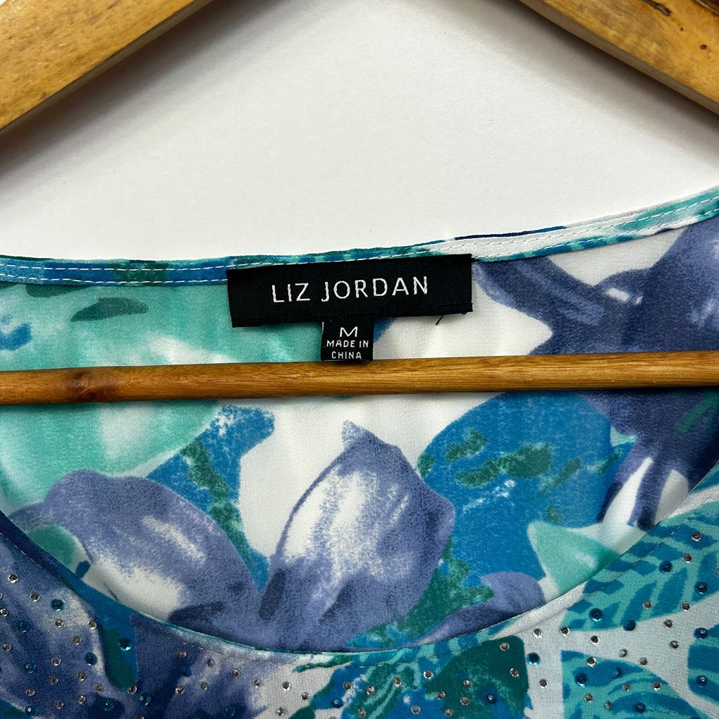 Liz Jordan Blue Floral Top - Size M