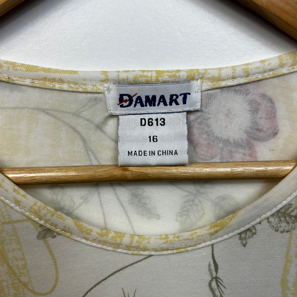 Damart Cream Floral Cotton Top - Size 16