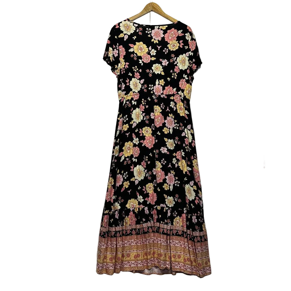Jay Jays Black Floral Boho Maxi Dress - Size 16