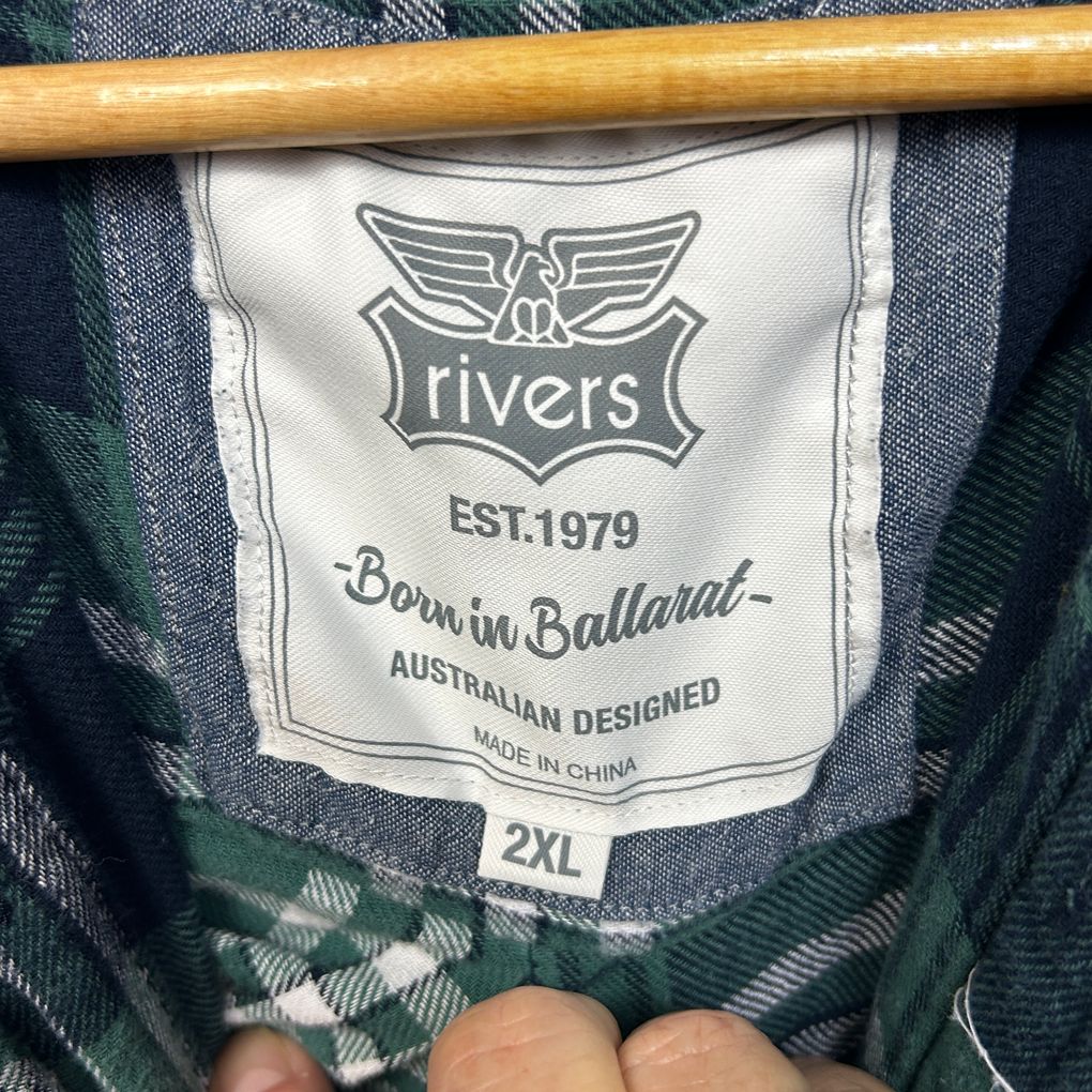 Rivers Green Plaid Flannel Cotton Mens Shirt - Size 2XL