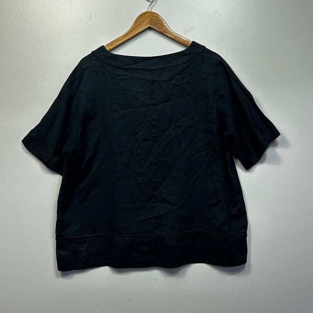 Marco Polo Black Linen Top - Size 14