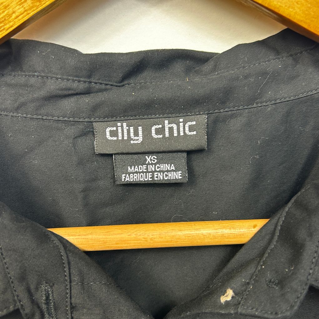 City Chic Black Cotton Button Up Shirt - Size 14/XS