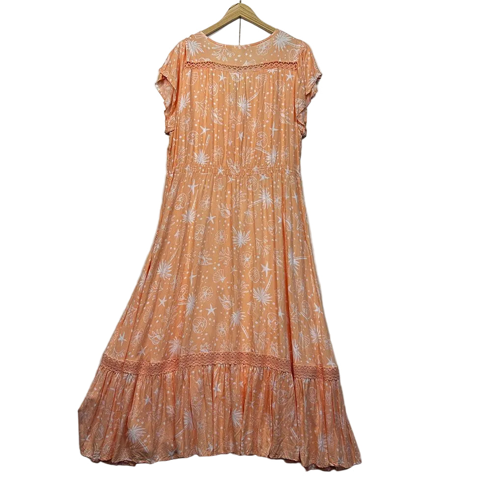 Rivers Peach Print Maxi Dress - Size 20