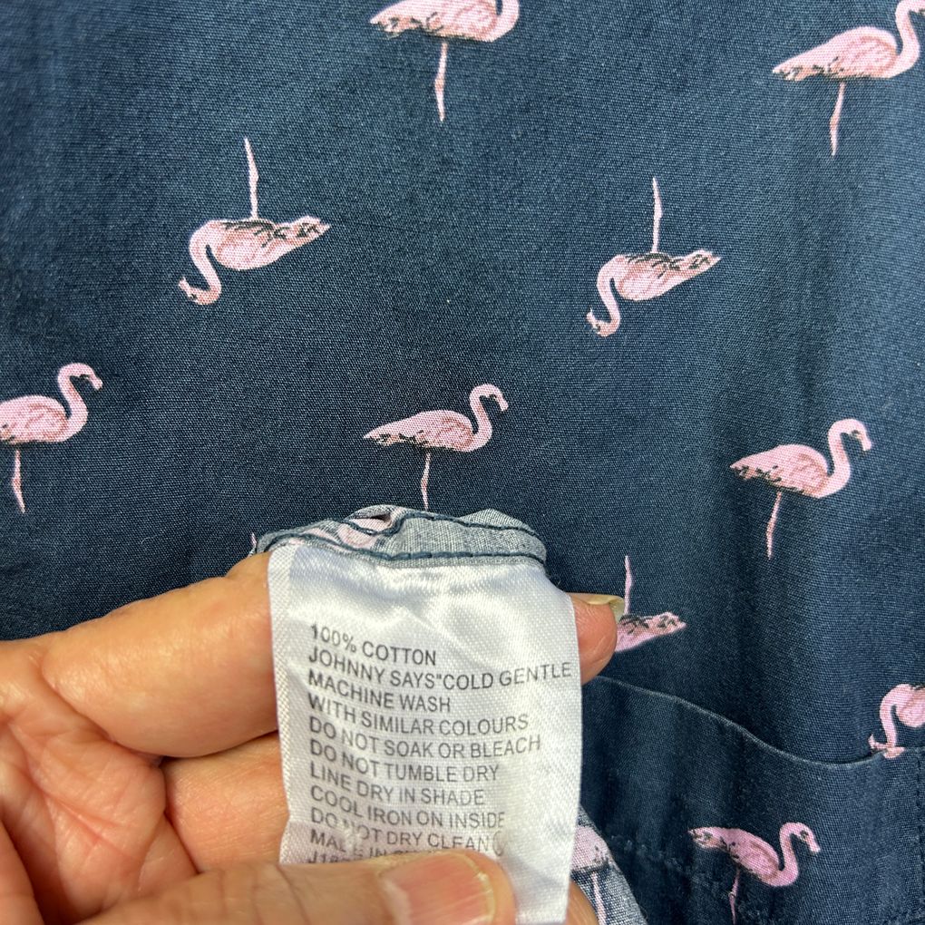 Johnny Bigg Navy Flamingo Print Cotton Short Sleeve Shirt - Size 6XL