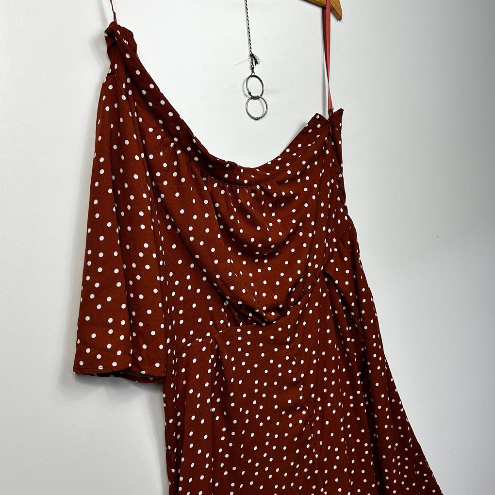 Table Eight Rust Polka Dot One Shoulder Jumpsuit - Size 16