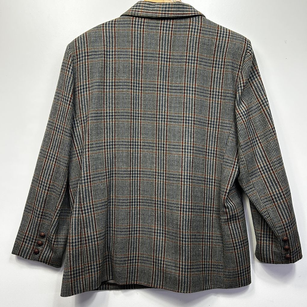 Vintage Casuals Brown Check Wool Blazer Jacket - Size 18